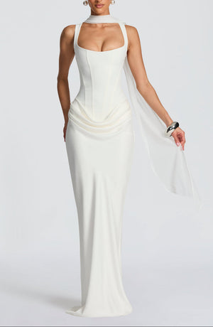 Draped Maxi Gown Figure-Flattering Satin – Lenore - Hadassha