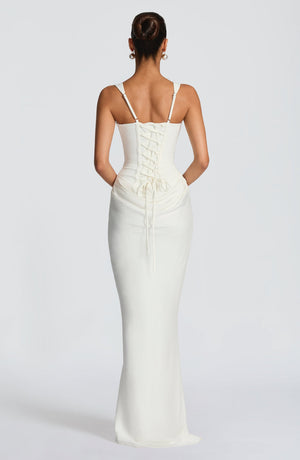 Draped Maxi Gown Figure-Flattering Satin – Lenore - Hadassha