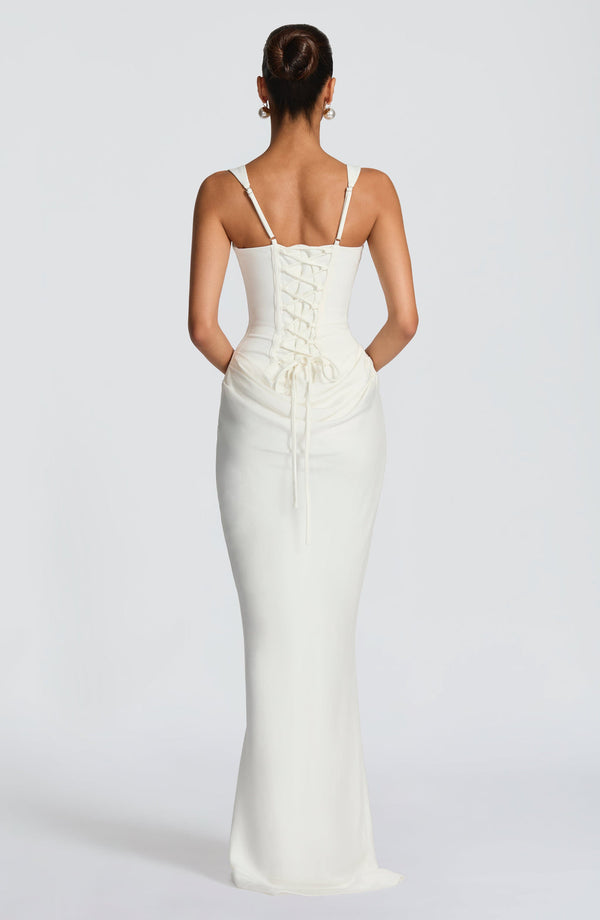 Draped Maxi Gown Figure-Flattering Satin – Lenore - Hadassha