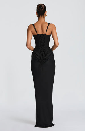 Draped Maxi Gown Figure-Flattering Satin – Lenore - Hadassha