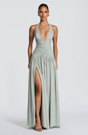 Draped Side-Slit Maxi Dress – Elara - Hadassha