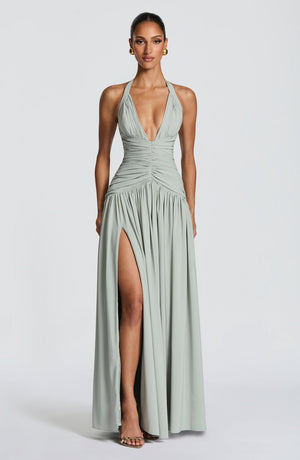 Draped Side-Slit Maxi Dress – Elara - Hadassha