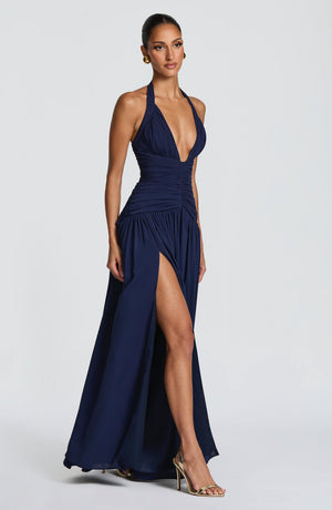 Draped Side-Slit Maxi Dress – Elara - Hadassha