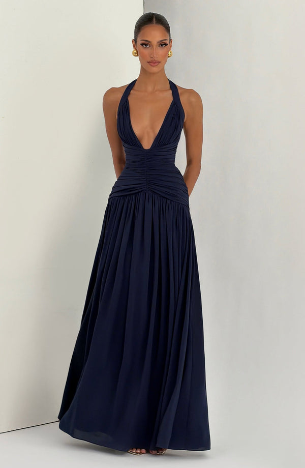 Draped Side-Slit Maxi Dress – Elara - Hadassha