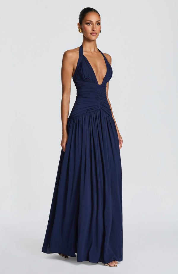 Draped Side-Slit Maxi Dress – Elara - Hadassha