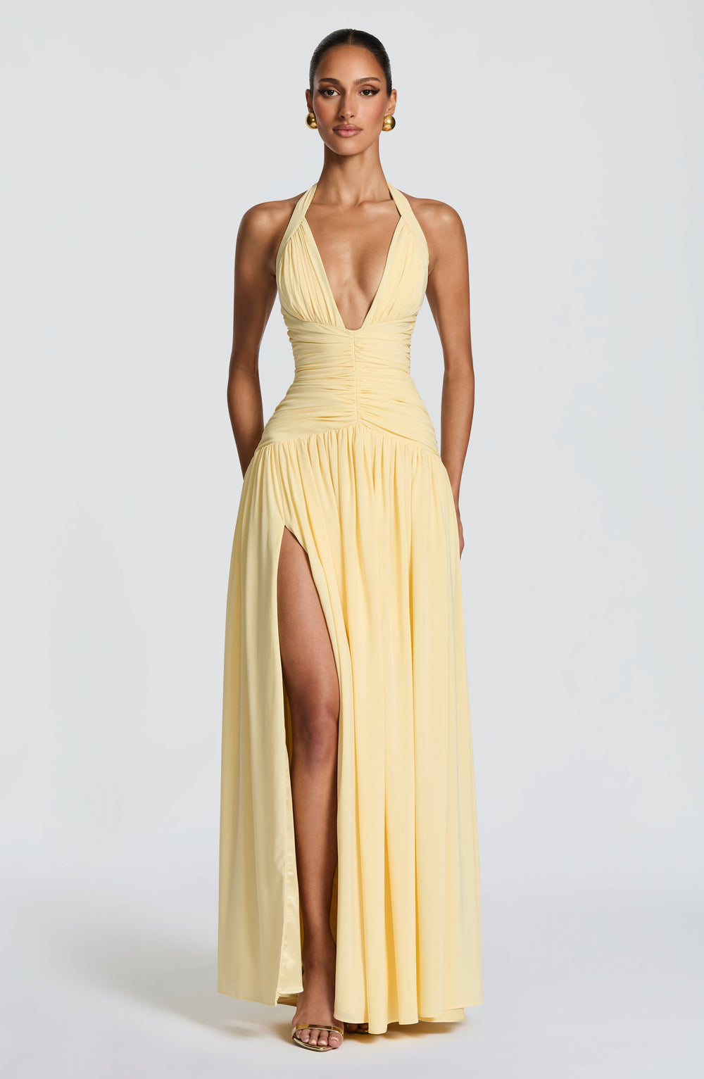 Draped Side-Slit Maxi Dress – Elara - Hadassha