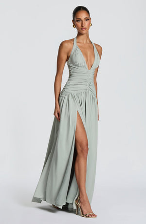 Draped Side-Slit Maxi Dress – Elara - Hadassha