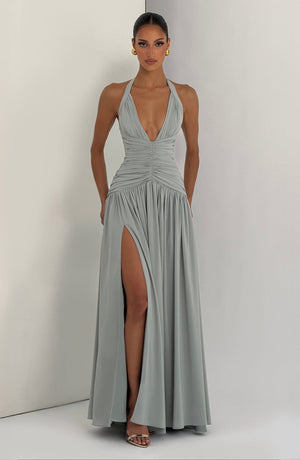 Draped Side-Slit Maxi Dress – Elara - Hadassha
