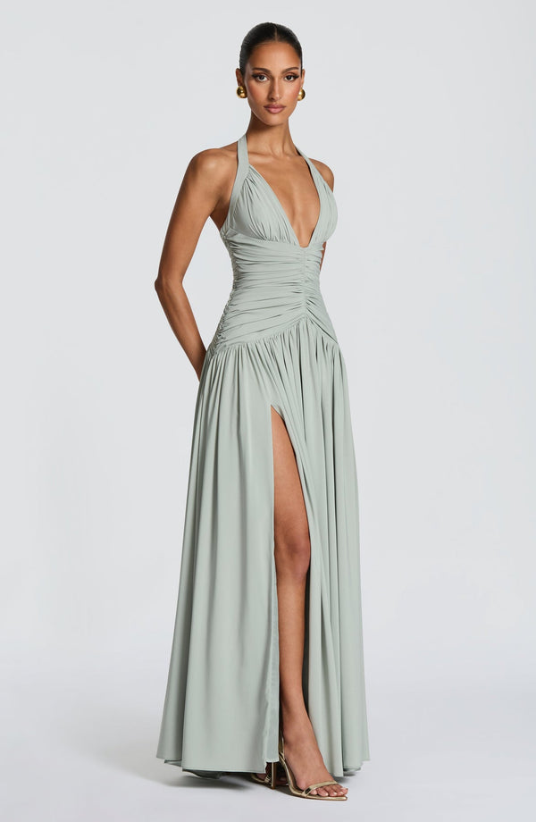 Draped Side-Slit Maxi Dress – Elara - Hadassha