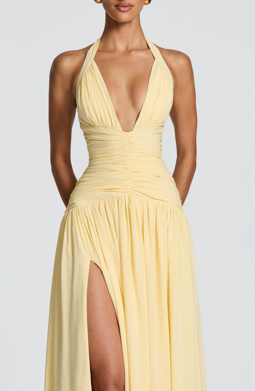 Draped Side-Slit Maxi Dress – Elara - Hadassha