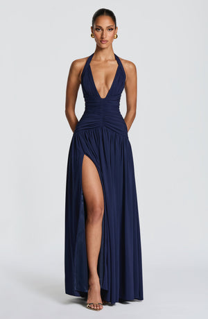 Draped Side-Slit Maxi Dress – Elara - Hadassha