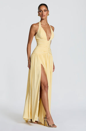Draped Side-Slit Maxi Dress – Elara - Hadassha