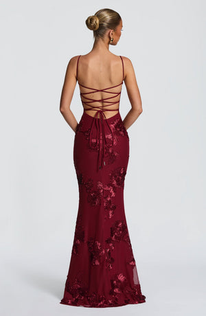 Floral Appliqué Corset Maxi Dress – Nerida - Hadassha