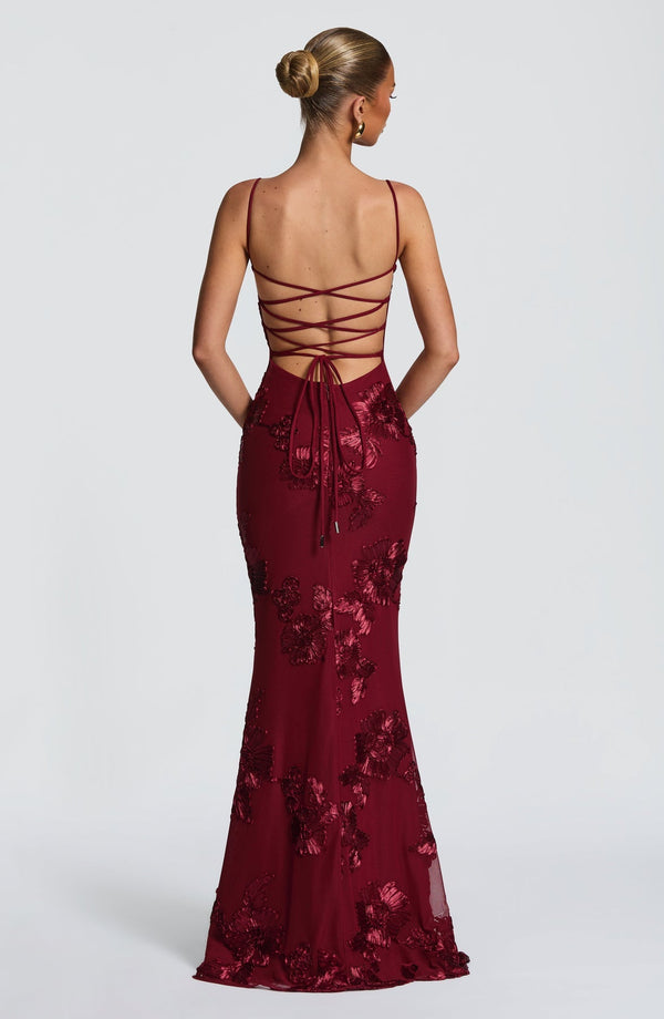 Floral Appliqué Corset Maxi Dress – Nerida - Hadassha