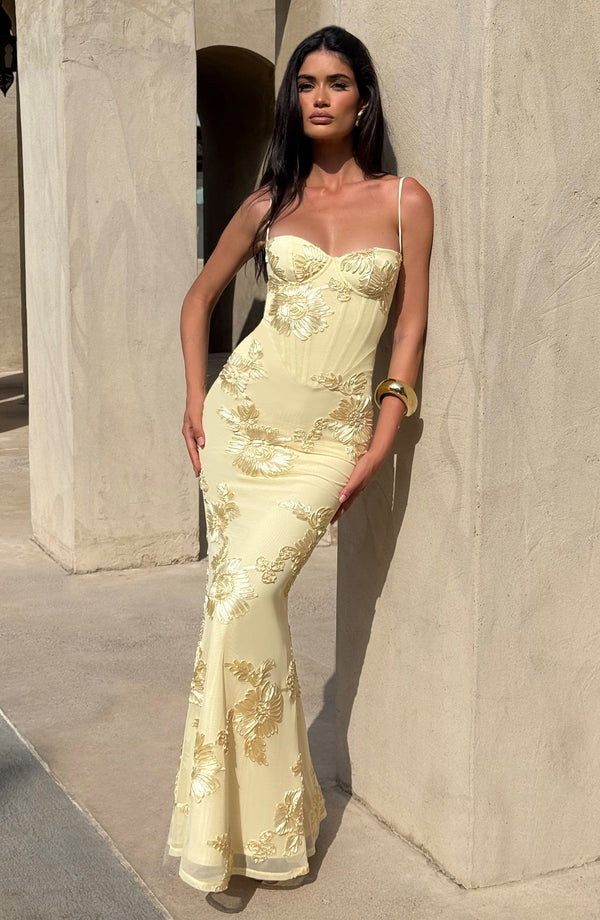 Floral Appliqué Corset Maxi Dress – Nerida - Hadassha