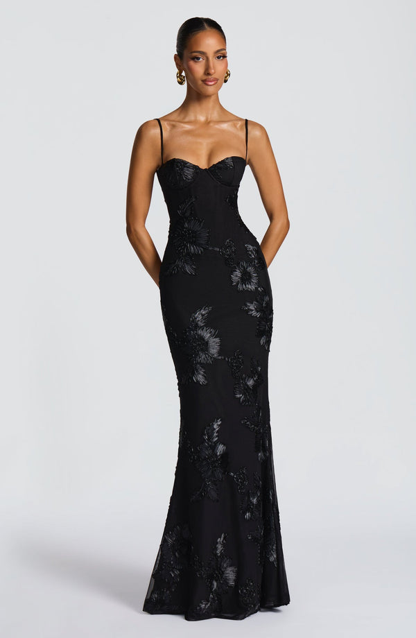 Floral Appliqué Corset Maxi Dress – Nerida - Hadassha
