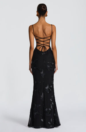Floral Appliqué Corset Maxi Dress – Nerida - Hadassha