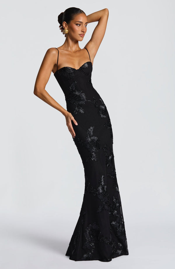 Floral Appliqué Corset Maxi Dress – Nerida - Hadassha