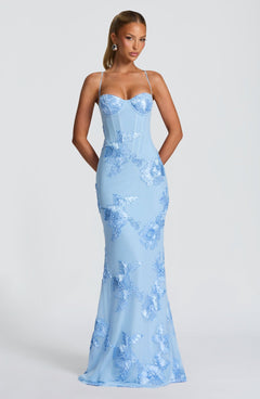 Floral Appliqué Corset Maxi Dress – Nerida - Hadassha