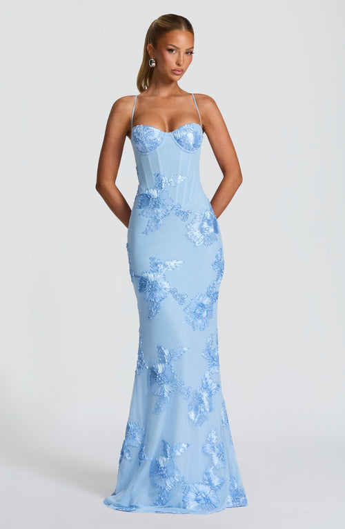 Floral Appliqué Corset Maxi Dress – Nerida - Hadassha