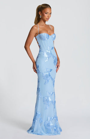 Floral Appliqué Corset Maxi Dress – Nerida - Hadassha