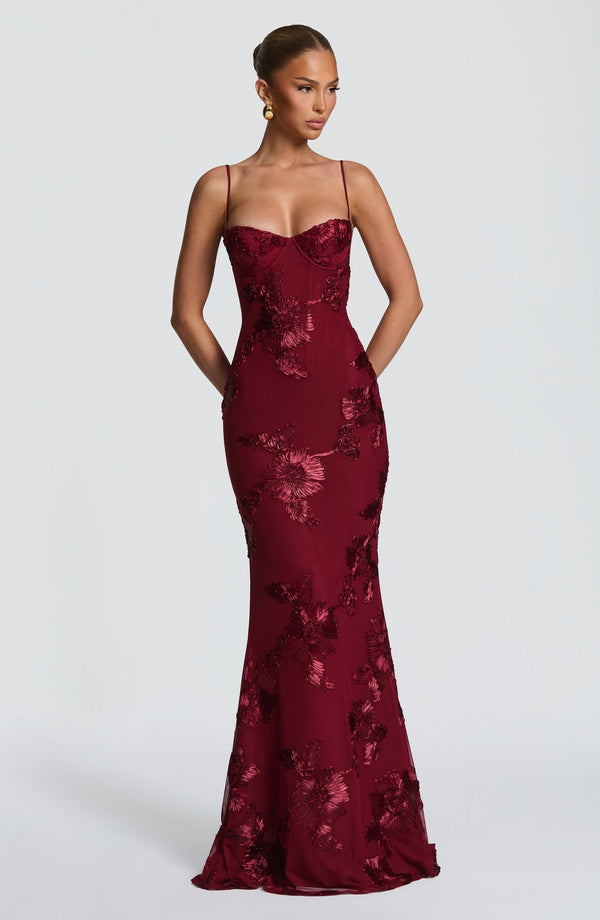 Floral Appliqué Corset Maxi Dress – Nerida - Hadassha