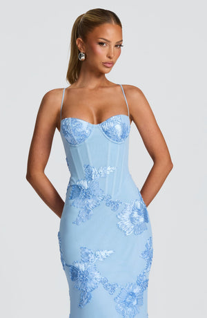 Floral Appliqué Corset Maxi Dress – Nerida - Hadassha