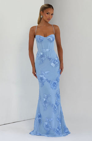 Floral Appliqué Corset Maxi Dress – Nerida - Hadassha