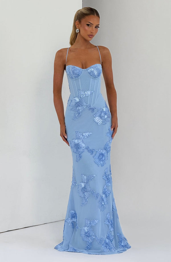 Floral Appliqué Corset Maxi Dress – Nerida - Hadassha