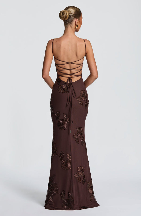 Floral Appliqué Corset Maxi Dress – Nerida - Hadassha