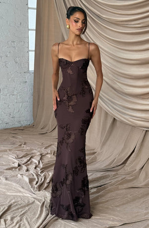 Floral Appliqué Corset Maxi Dress – Nerida - Hadassha