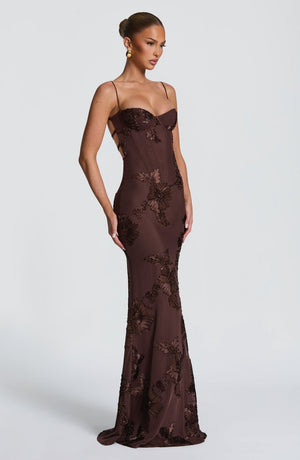 Floral Appliqué Corset Maxi Dress – Nerida - Hadassha