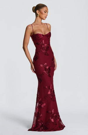 Floral Appliqué Corset Maxi Dress – Nerida - Hadassha