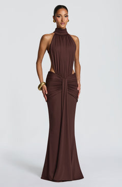 Halter Maxi Dress Sculpting – Honora - Brown - Hadassha