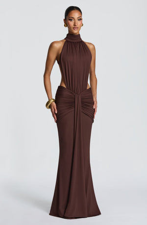 Halter Maxi Dress Sculpting – Honora - Brown - Hadassha