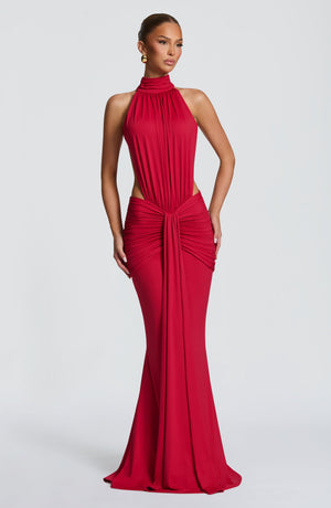 Halter Maxi Dress Sculpting – Honora - Wine Red - Hadassha