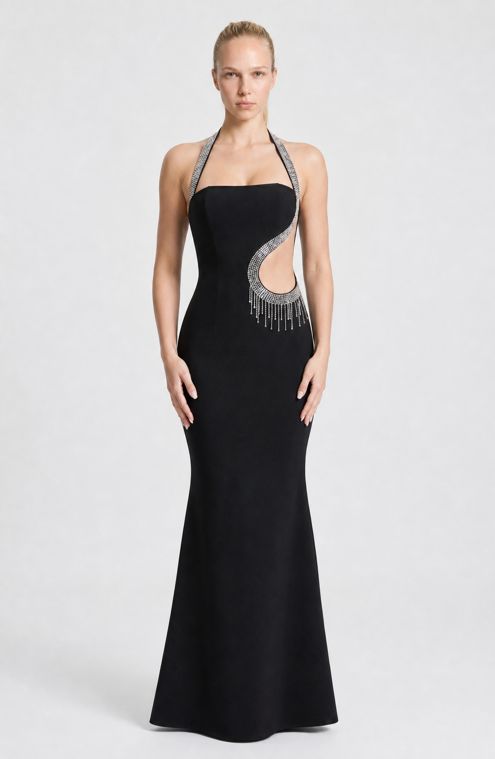 Halter Mermaid Maxi Dress Embellished – Romilly - Hadassha