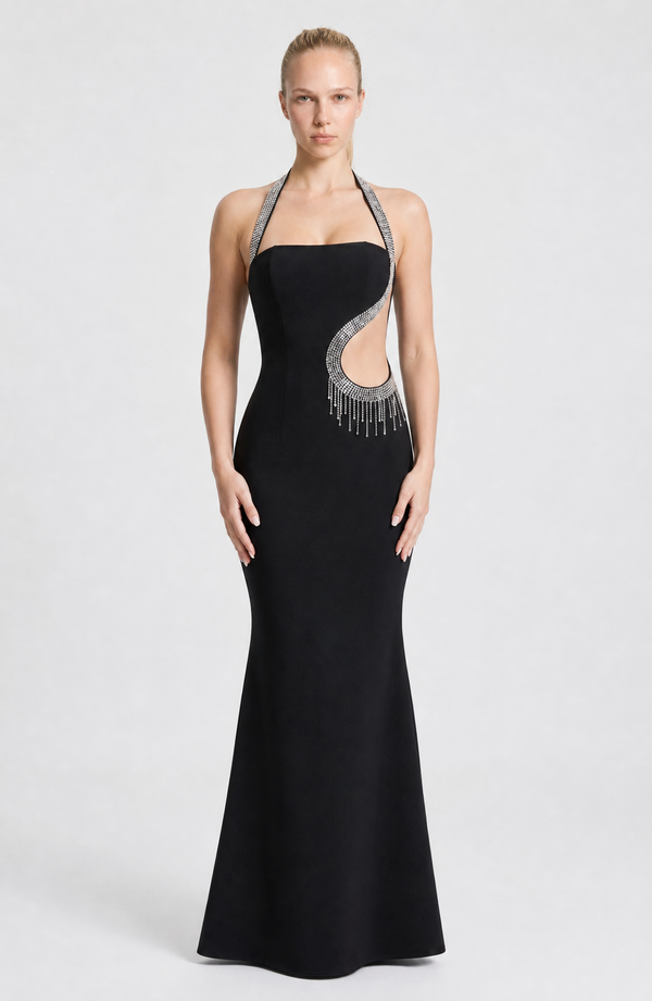 Halter Mermaid Maxi Dress Embellished – Romilly - Hadassha