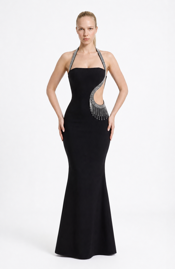 Halter Mermaid Maxi Dress Embellished – Romilly - Hadassha