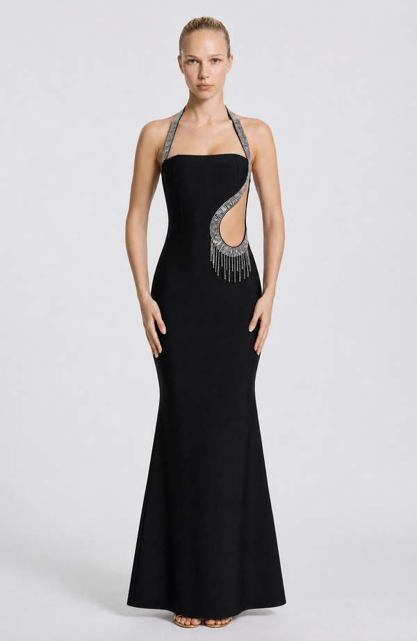 Halter Mermaid Maxi Dress Embellished – Romilly - Hadassha