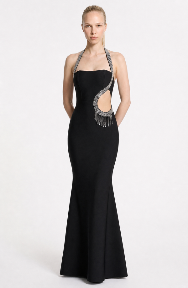 Halter Mermaid Maxi Dress Embellished – Romilly - Hadassha