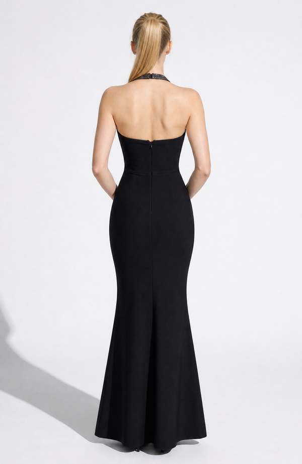 Halter Mermaid Maxi Dress Embellished – Romilly - Hadassha