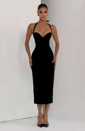 Halter Midi Dress Structured Bust – Cassia - Hadassha