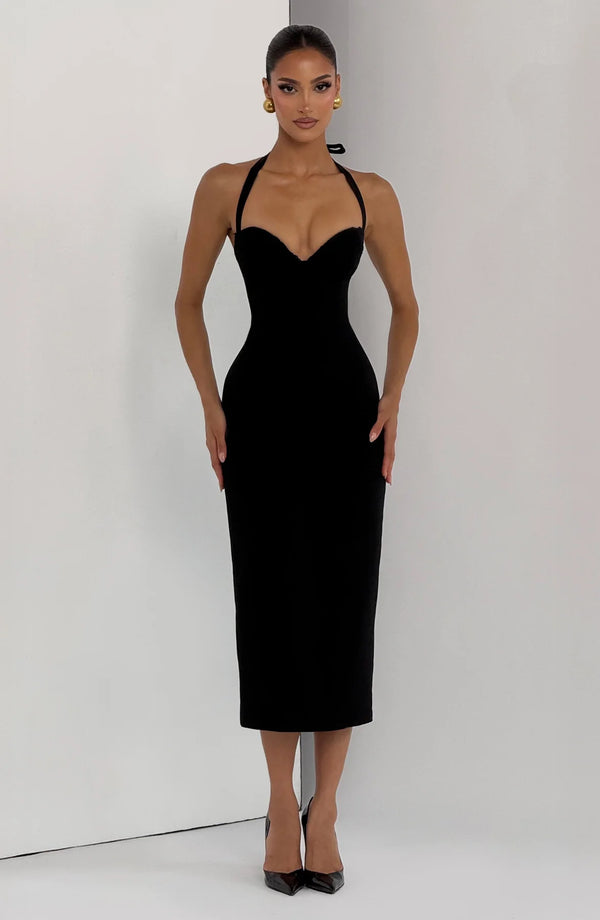 Halter Midi Dress Structured Bust – Cassia - Hadassha