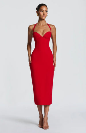 Halter Midi Dress Structured Bust – Cassia - Hadassha
