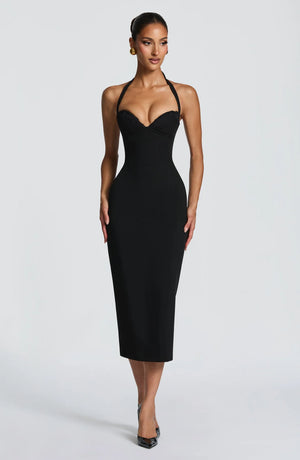 Halter Midi Dress Structured Bust – Cassia - Hadassha