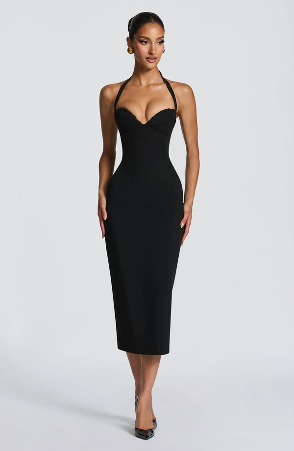 Halter Midi Dress Structured Bust – Cassia - Hadassha