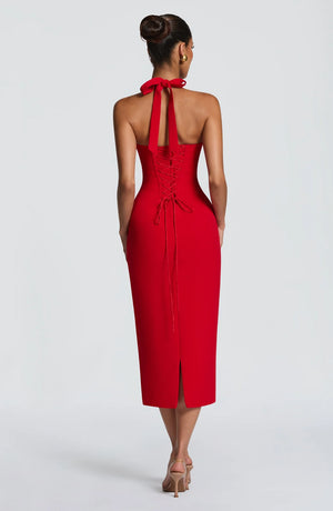 Halter Midi Dress Structured Bust – Cassia - Hadassha