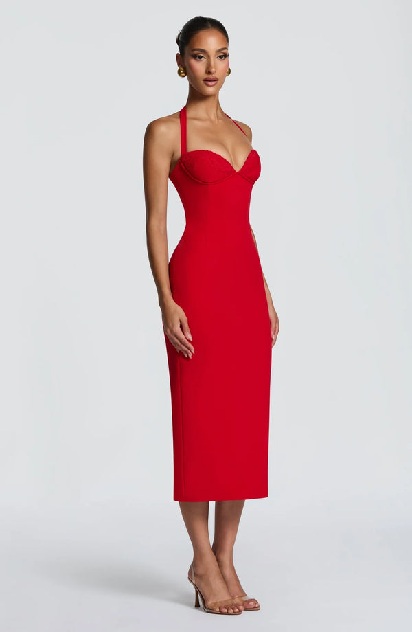 Halter Midi Dress Structured Bust – Cassia - Hadassha