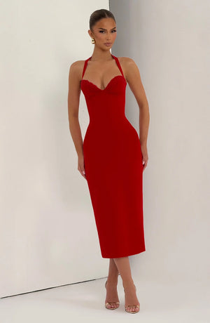 Halter Midi Dress Structured Bust – Cassia - Hadassha